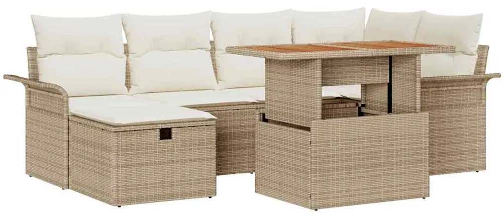 vidaXL Σετ Καναπέ Κήπου Ρυθμιζόμενο ύψος 7 pcs Μπεζ συνθετικό ρατάν