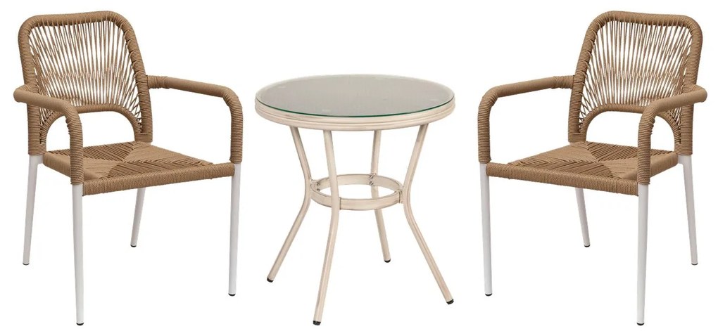 Σετ Τραπεζαρία Κήπου ArteLibre BURUNDI Λευκό Αλουμίνιο/Γυαλί Με 2 Πολυθρόνες 14990269