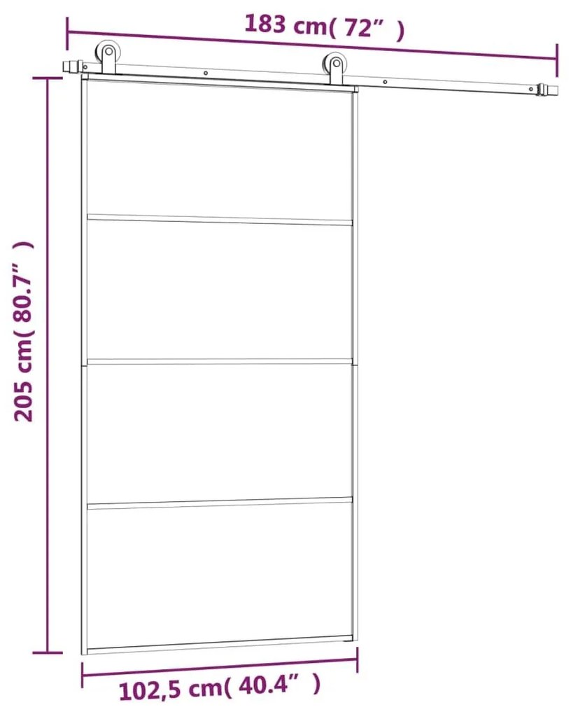 Συρόμενη Πόρτα με Μηχανισμό 102,5x205 εκ. Γυαλί ESG &amp; Αλουμίνιο - Μαύρο
