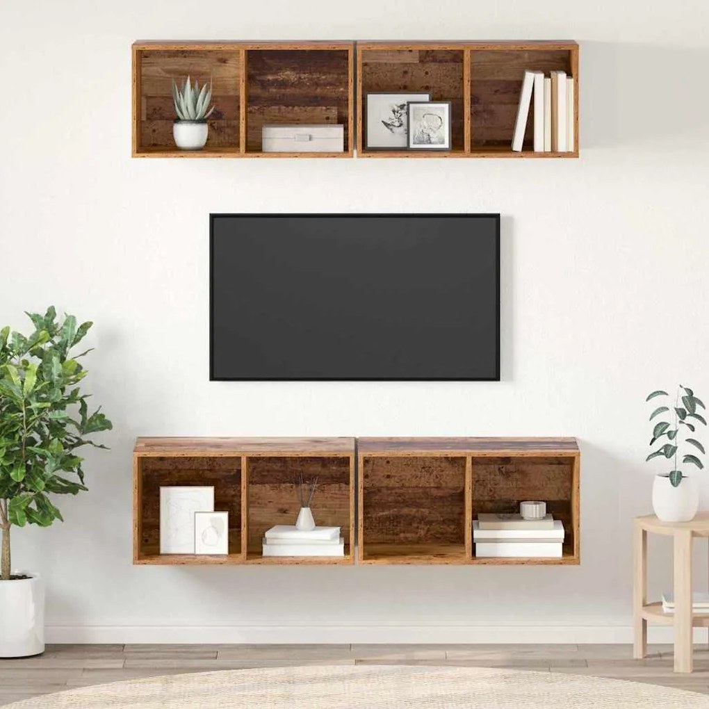 vidaXL Τηλεοπτική Κάβα Τοίχου 4 pcs Παλιό ξύλο 37 x 37 x 72 εκ