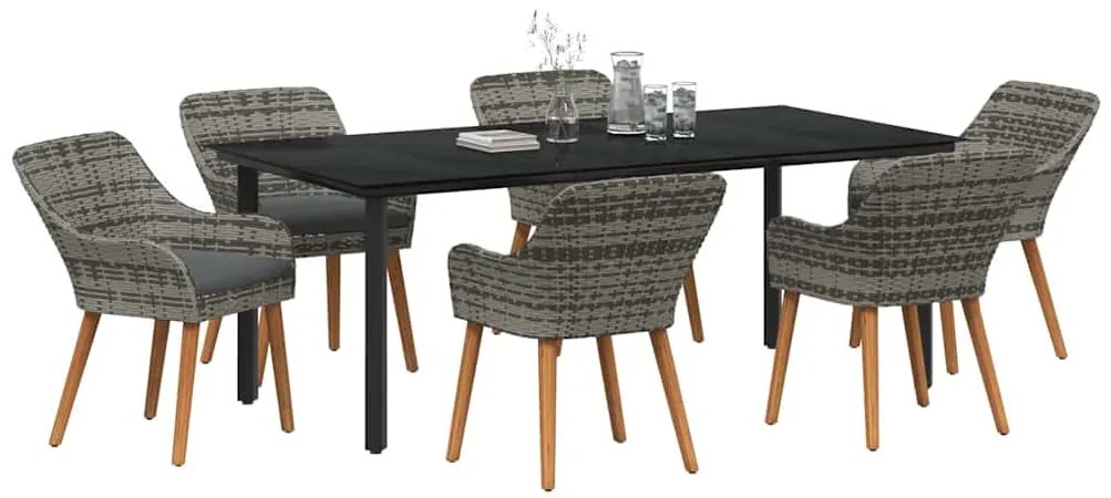 vidaXL Σέτ φαγητού για κήπο με μαξιλάρι 7 pcs Γκρι συνθετικό ρατάν