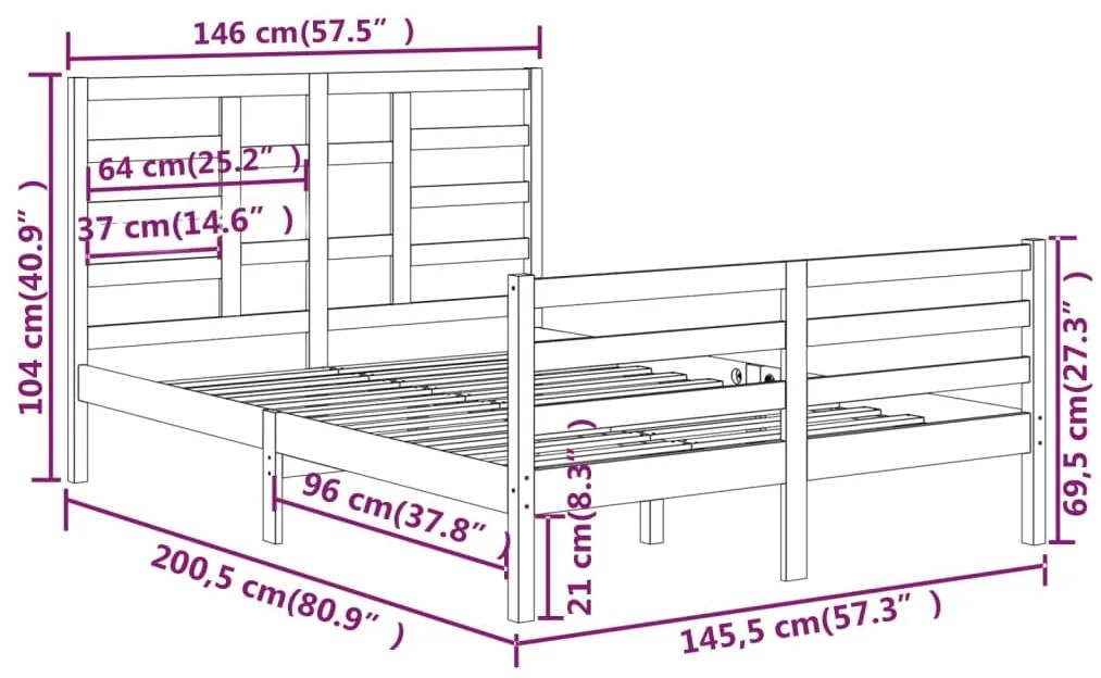 vidaXL Πλαίσιο Κρεβατιού Λευκό 140 x 200 εκ. από Μασίφ Ξύλο
