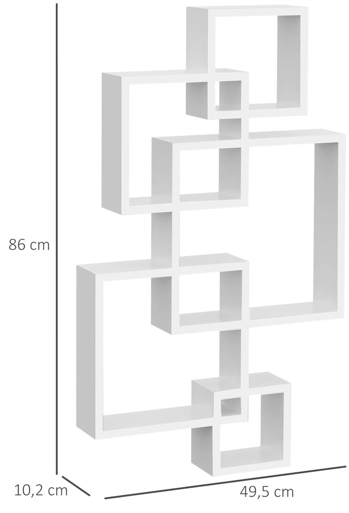 HOMCOM Ράφι τοίχου, αιωρούμενο ράφι, 5 ράφια, μασίφ ξύλο, λευκό