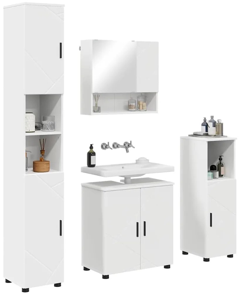 vidaXL Σετ Επίπλων Μπάνιου Επιτοίχιο 4 pcs Λευκό 61 x 35 x 64 εκ.