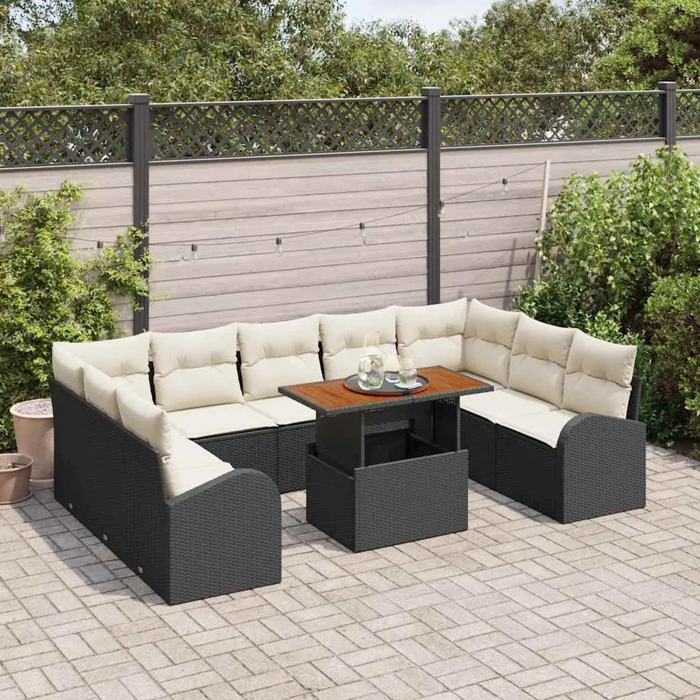 vidaXL Σετ Καναπέ Κήπου 10 pcs Μαύρο και κρεμ 100 x 55 x 73 εκ