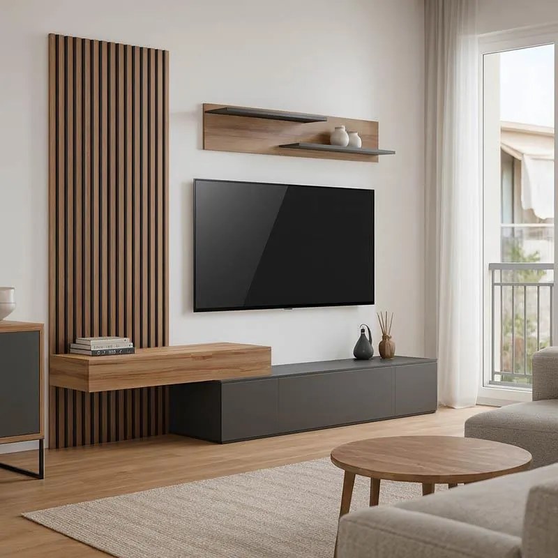 Σύνθετο σαλονιού Litende σε ανθρακί-oak απόχρωση 249.4x42.2x199.5εκ 249.4x42.2x199.5 εκ.