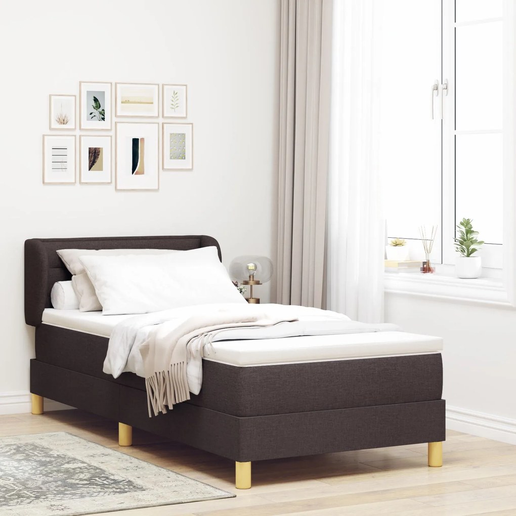 Κρεβάτι Box Spring με Στρώμα vidaXL Σκούρο Καφέ 100x200 εκ. Υφάσματος