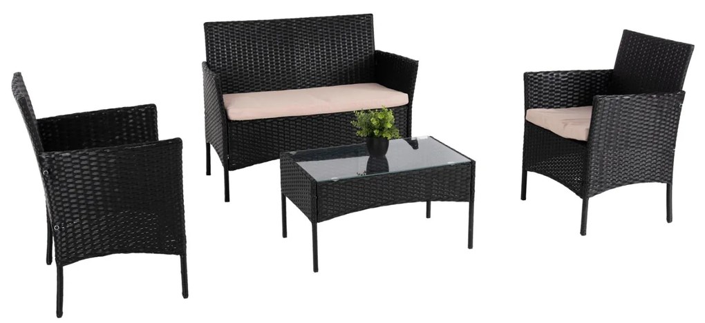 Σετ Κήπου Σαλόνι STASIA 4 τεμ Συνθετικό Rattan Μαύρο με Καπουτσίνο Μαξιλάρια