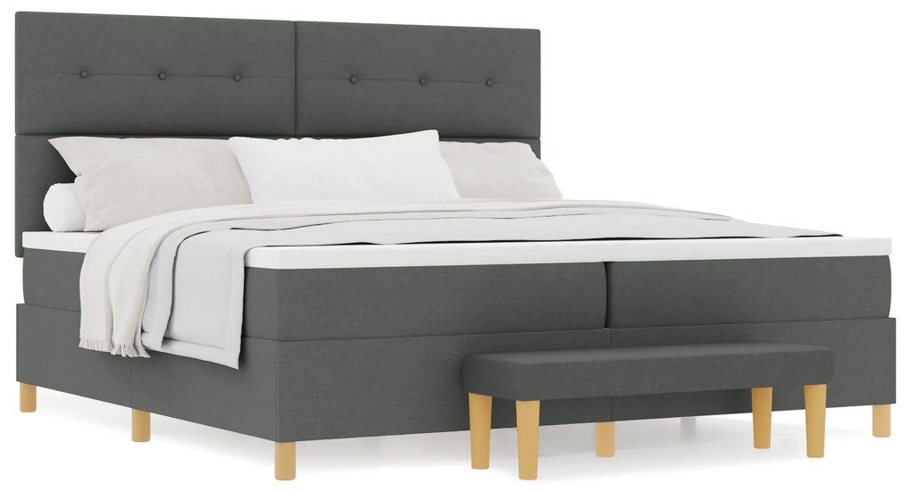 vidaXL Κρεβάτι Με Στρώμα & Παγκάκι Σκούρο Γκρι 200x200 εκ. Υφάσος