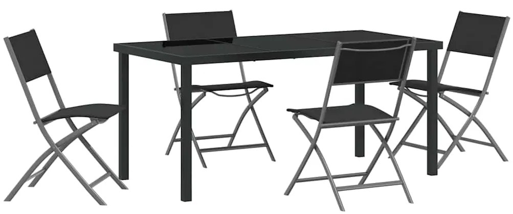 vidaXL Σέτ φαγητού για κήπο 5 pcs Μαύρο Χάλυβας με επίστρωση πούδρας