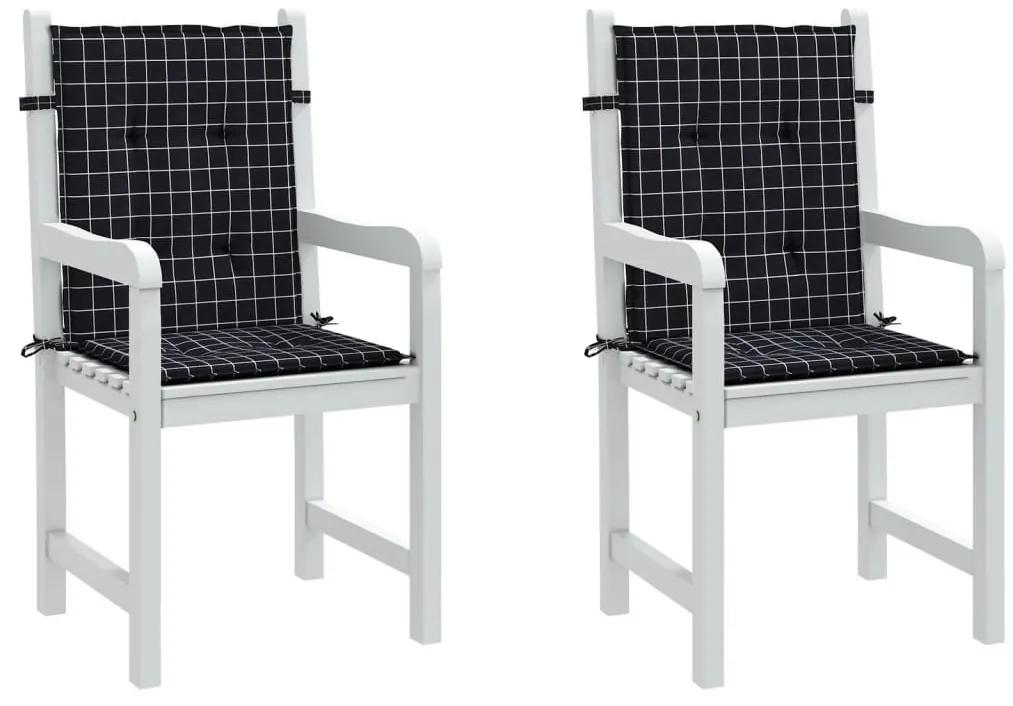 vidaXL Μαξιλάρια Καρέκλας με Χαμ. Πλάτη 2 τεμ. Μαύρο Καρό Υφασμάτινα