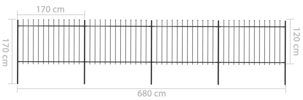 vidaXL Κάγκελα Περίφραξης με Λόγχες Μαύρα 6,8 x 1,2 μ. από Χάλυβα