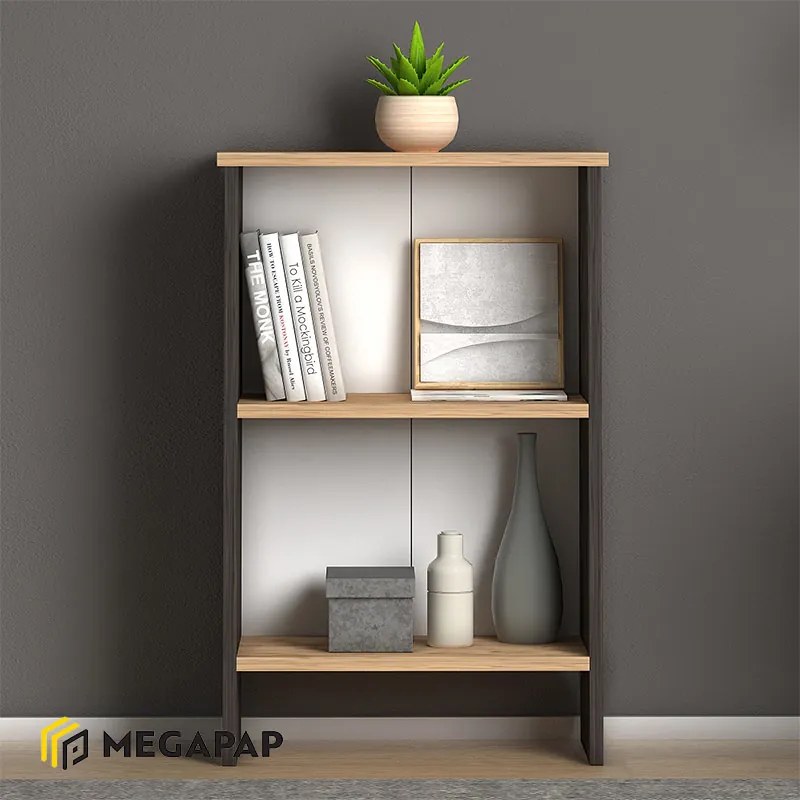 ΒΙΒΛΙΟΘΗΚΗ ΜΕΛΑΜΙΝΗΣ FLORA MEGAPAP ΧΡΩΜΑ INDUSTRIAL GREY - OAK 52X25X80ΕΚ.