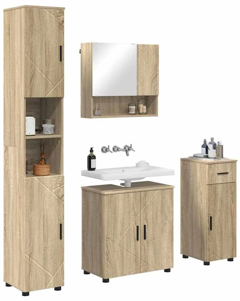 vidaXL Σετ Επίπλων Μπάνιου με πόρτα 4 pcs Sonoma Δρυς 61 x 35 x 64 εκ.