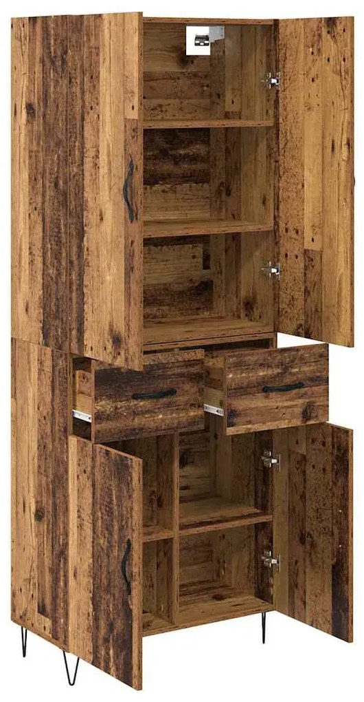 vidaXL Highboard με συρτάρι 2 pcs Παλιό ξύλο Μηχανική ξυλεία και γυαλί