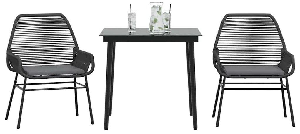 Σετ Τραπεζαρίας Κήπου 3τεμ. Μαύρο Συνθ.Ρατάν/Γυαλί με Μαξιλάρια