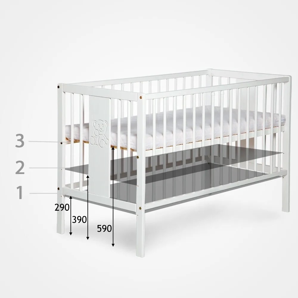 Κρεβατάκι μωρού Elgin 100, 60x120, 94cm, Τάβλες για Κρεβάτι, Δεν ρυθμίζεται, Ρυθμιζόμενο ύψος ύπνου, Άσπρο, Ξύλο: Πεύκο | Epipla1.gr