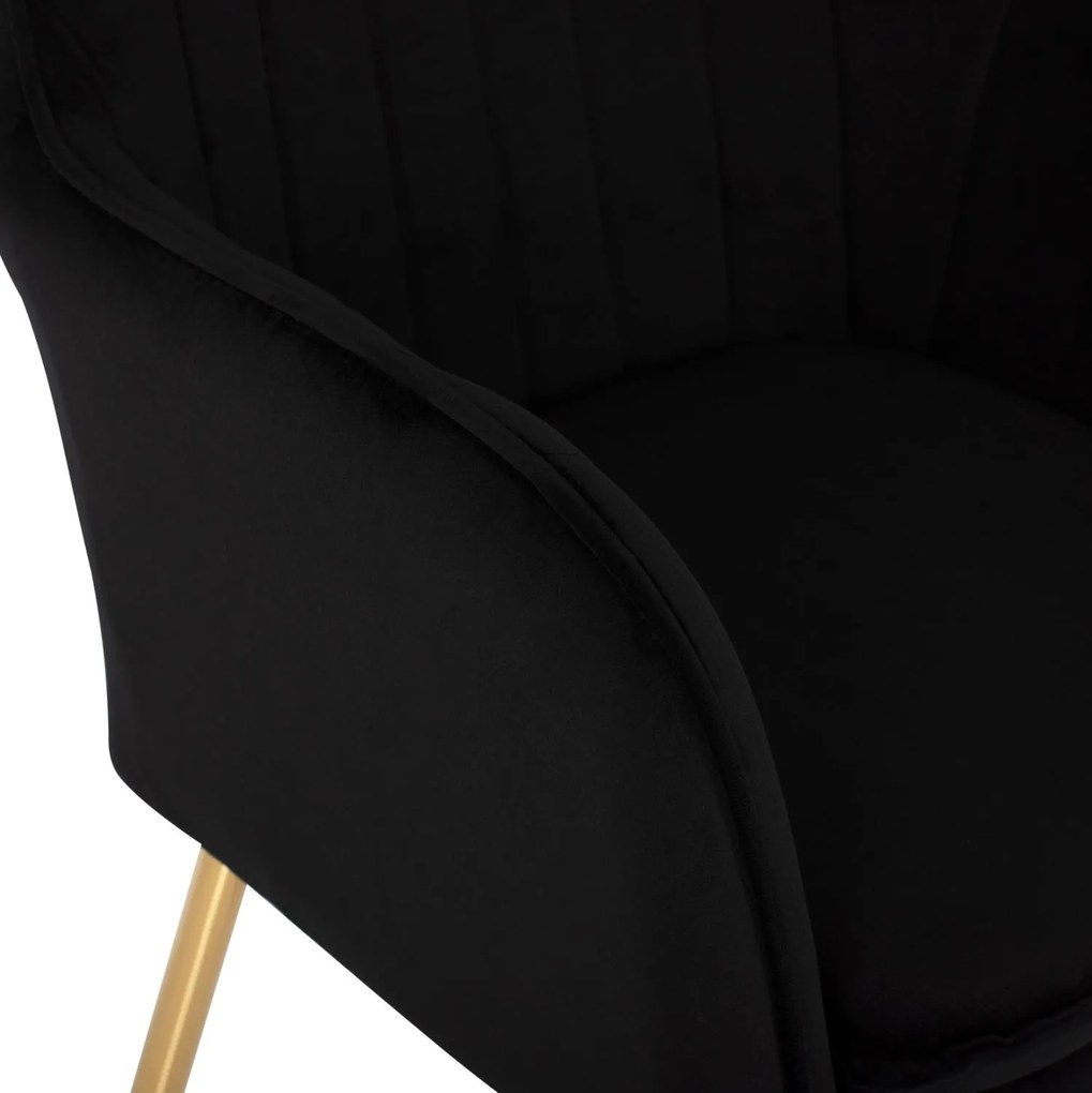 Πολυθρόνα SAWYER Βελούδο Μαύρο με Χρυσά πόδια 55x60x83Υεκ. 2αδα 55x60x83 εκ.