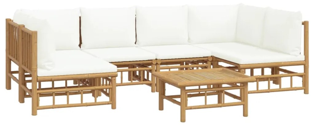 vidaXL Σαλόνι Κήπου Σετ 7 τεμ. από Μπαμπού με Λευκά Κρεμ Μαξιλάρια