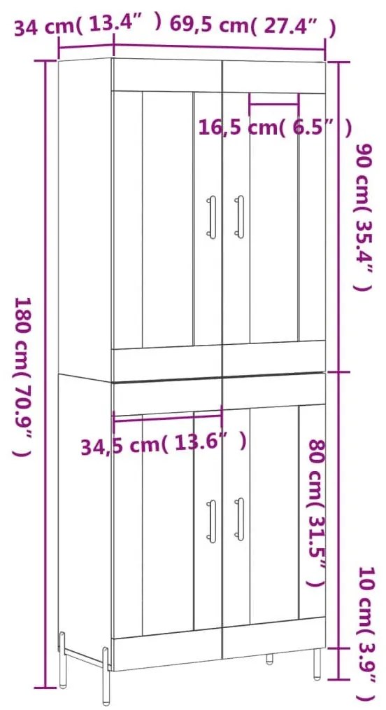 Ντουλάπι Καφέ Δρυς 69,5 x 34 x 180 εκ. από Επεξεργασμένο Ξύλο - Καφέ