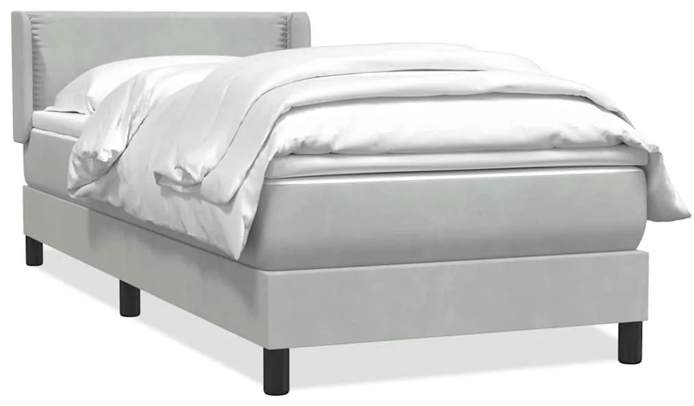 vidaXL Box Spring κρεβάτι με στρώμα ανοιχτό γκρι 90x220 εκ. Βελούδινο