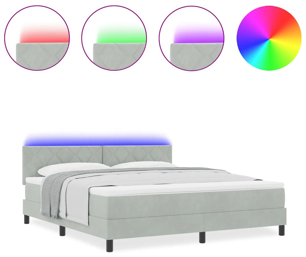 vidaXL Κρεβάτι με σπαστή βάση και στρώμα & LED Φωτισμός Γκρι 180x200 εκ Βελούδο