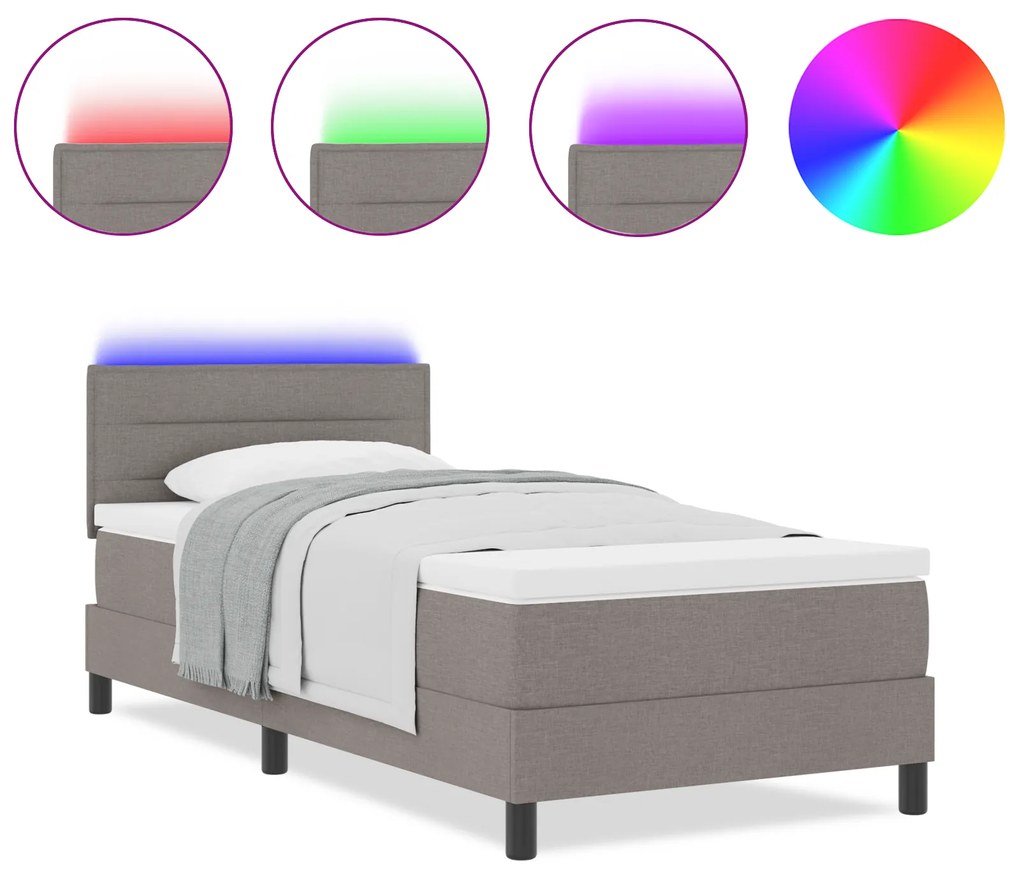 vidaXL Κρεβάτι με στρώμα και LED Ταύρος 90x200 εκ. Υφάσματος