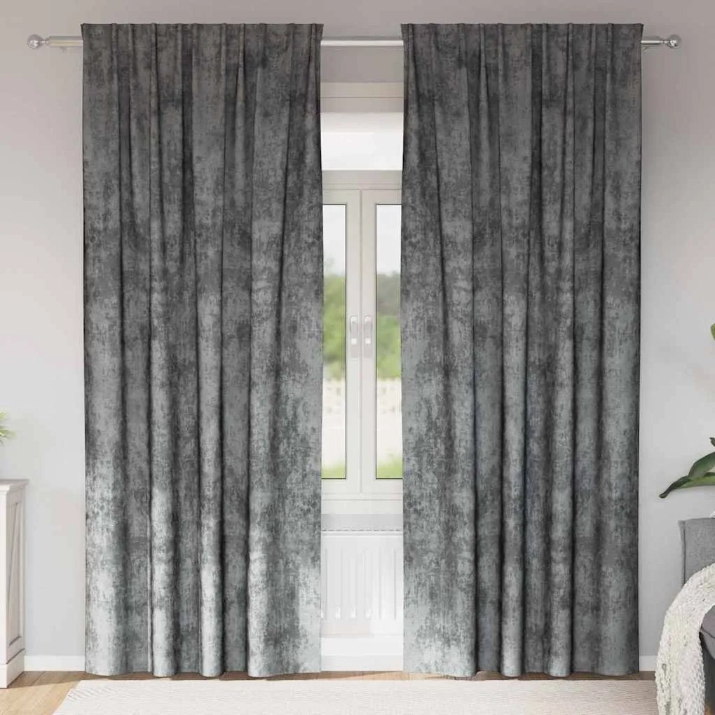 vidaXL Κουρτίνα με κουρτίνες 2 pcs Γκρι 245 x 140 εκ. Βελούδο