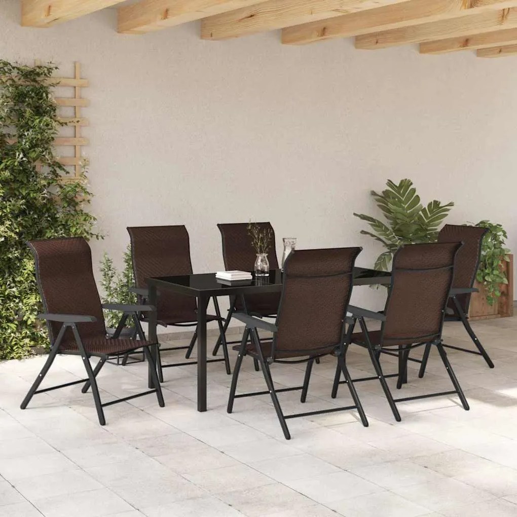 vidaXL Σέτ φαγητού για κήπο Ρυθμιζόμενο ύψος 7 pcs Καφέ Πολυ ράταν