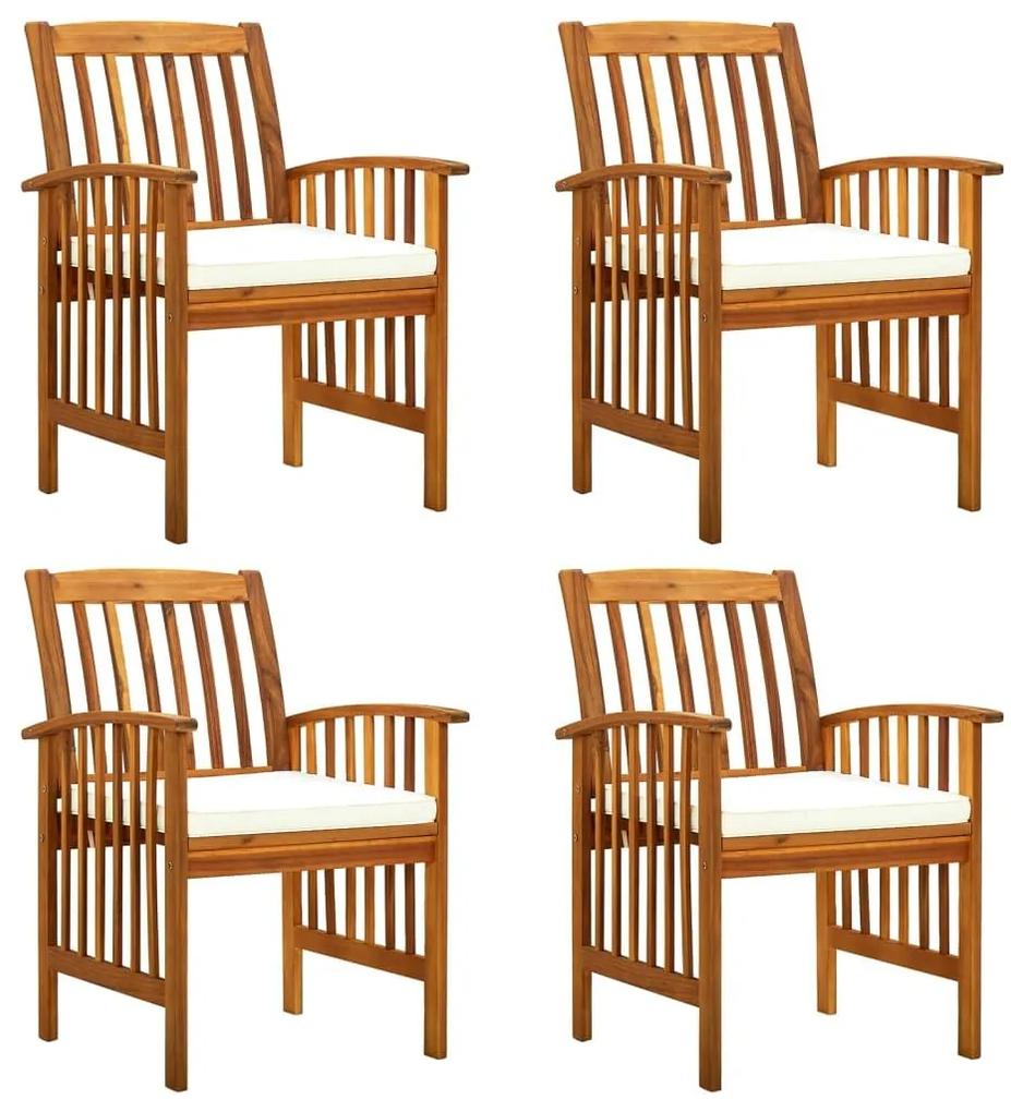 Καρέκλες Τραπεζαρίας Κήπου με Μαξιλάρια 4 τεμ. από Μασίφ Ακακία - Λευκό