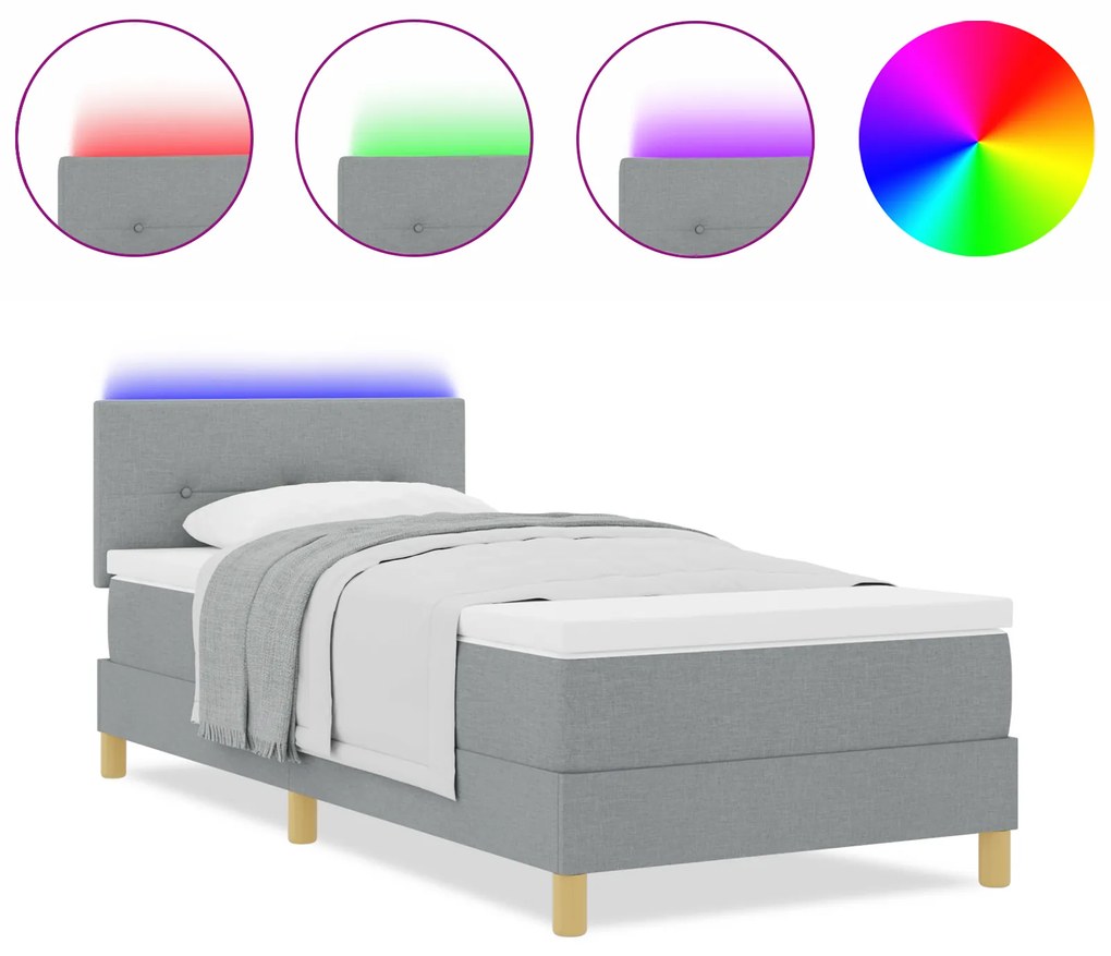 vidaXL Κρεβάτι με Βραχίονα με Στρώμα & LED Ανοιχτό Γκρι 100x200 εκ. Ύφασμα