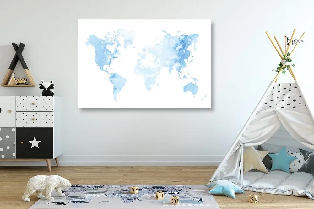 Εικόνα στον παγκόσμιο χάρτη ακουαρέλας από φελλό σε γαλάζιο χρώμα - 120x80  flags