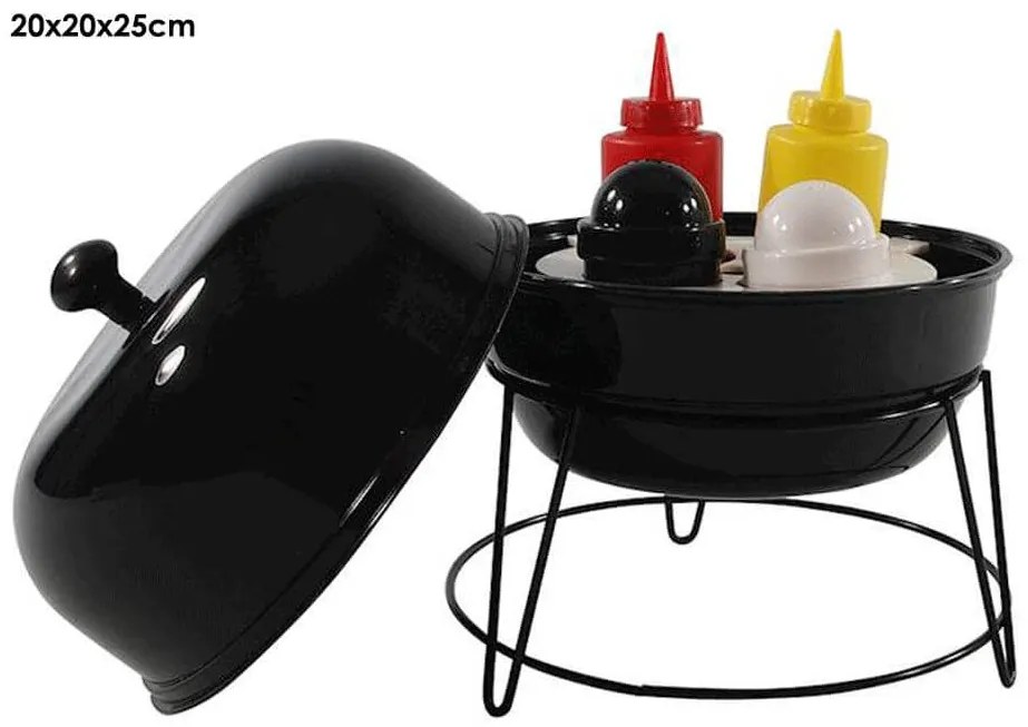 Σετ δοχείων μπαχαρικών και σάλτσας BBQ FOODTRUCK (22271158) 5 τεμάχια, Μεταλλική βάση, πλαστικά δοχεία, 20x20x25cm, Μαύρο