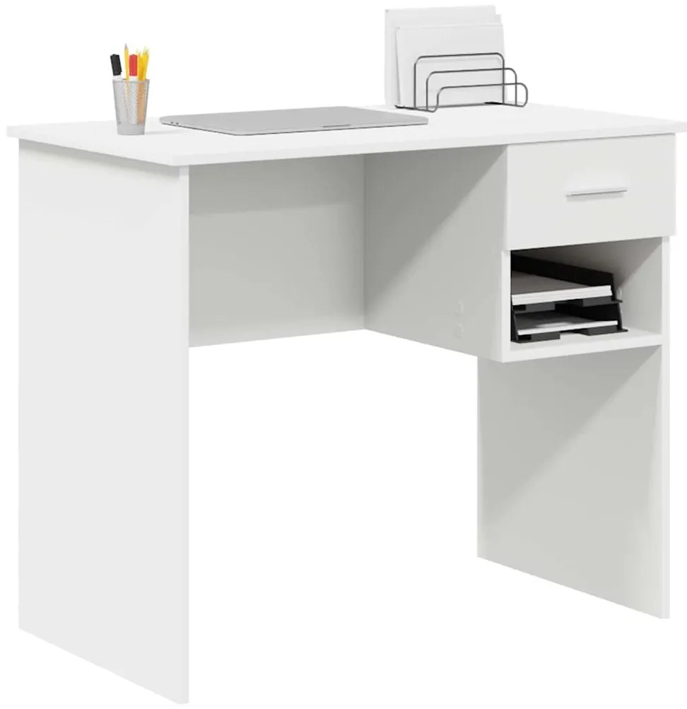 vidaXL Γραφείο με συρτάρι Λευκό 90 x 49.5 x 75 εκ. Επεξεργασμένο ξύλο