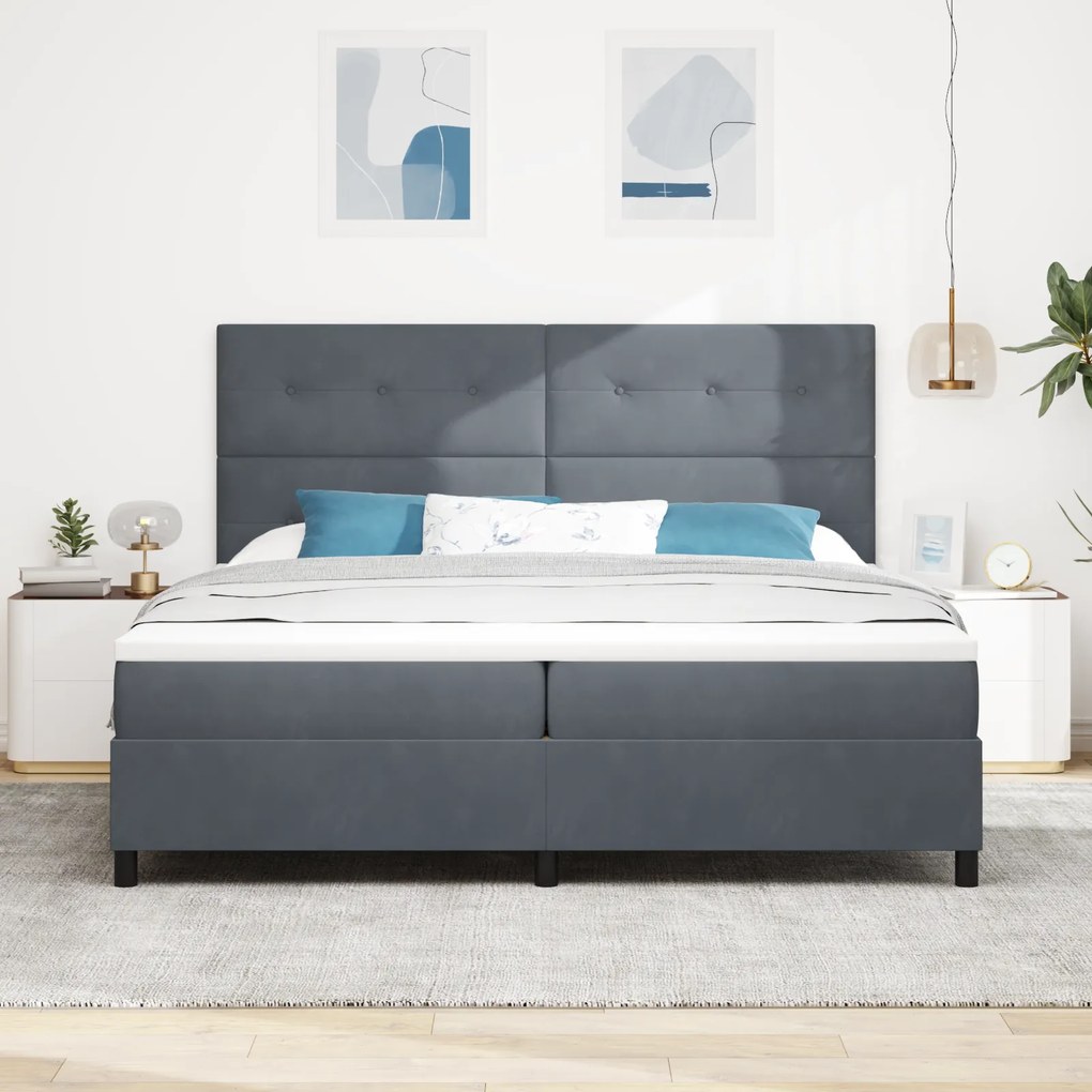 vidaXL Κρεβάτι με Στρώμα & LED Σκούρο Γκρι 200x200 εκ Βελούδο