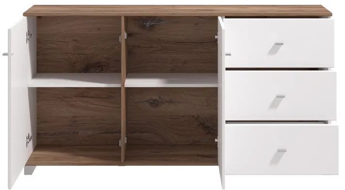Κομότα - Μπουφές Burgundy 3K3F Λευκό - Flagstaff Oak - Λευκό Γυαλιστερό 162x40x85 εκ. 162x40x85 εκ.