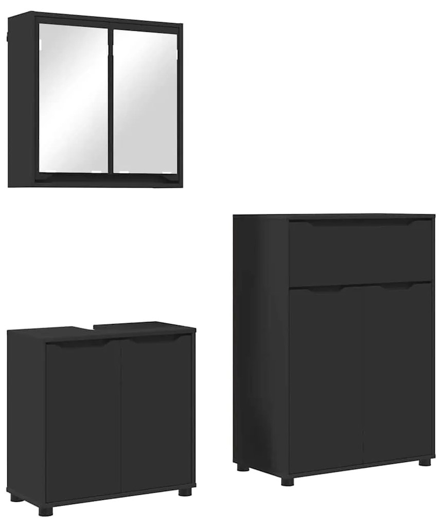 vidaXL Σετ Επίπλων Μπάνιου με συρτάρι 3 pcs Μαύρο Επεξεργασμένο ξύλο