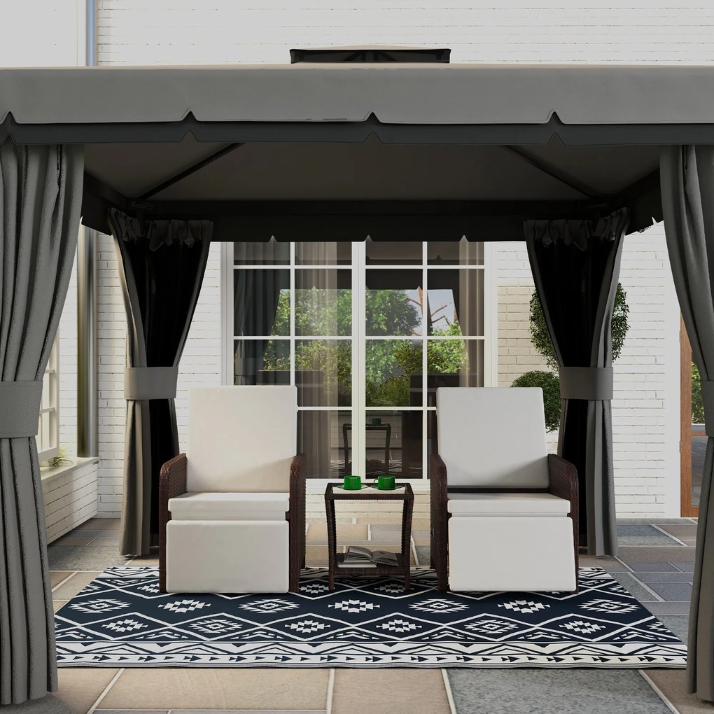 Outsunny Υπαίθριο Χαλί Χαλί Βεράντας, Ανθεκτικό στις Καιρικές Συνθήκες, Μοντέρνο Σχέδιο, 182 cm x 274 cm x 0,3 cm, Μαύρο + Λευκό