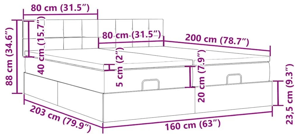 Οθωμανικό κρεβάτι με στρώματα Μαύρο 160x200cm Velvet - Μαύρο