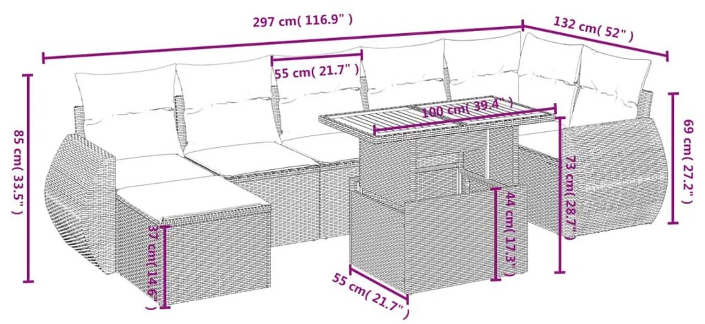 Σαλόνι Κήπου Σετ 8 τεμ. Μπεζ Συνθετικό Ρατάν με Μαξιλάρια - Μπεζ