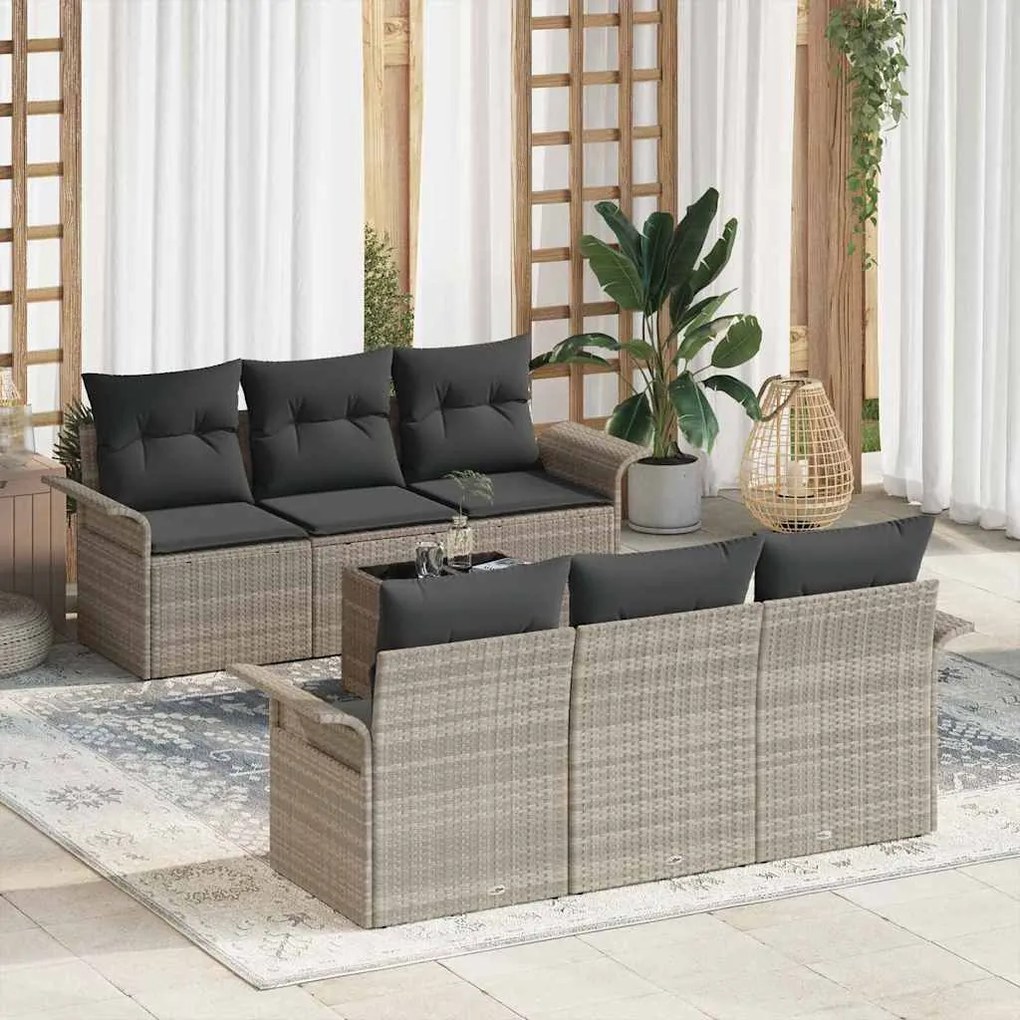 vidaXL Σετ Καναπέ Κήπου 7 pcs Ανοιχτό γκρι Πολυ ράταν