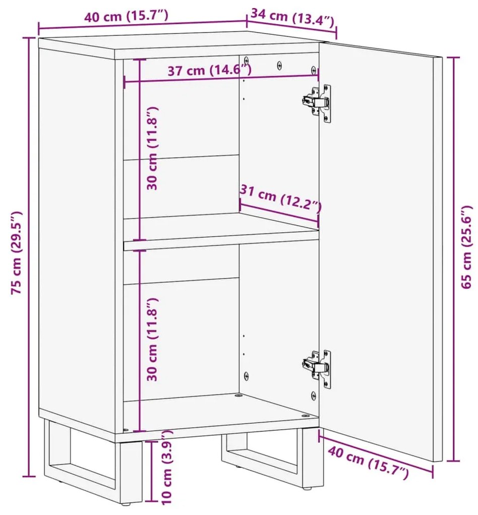 Ντουλάπι Καφέ 40x34x75 εκ. από Μασίφ Ξύλο Μάνγκο - Καφέ