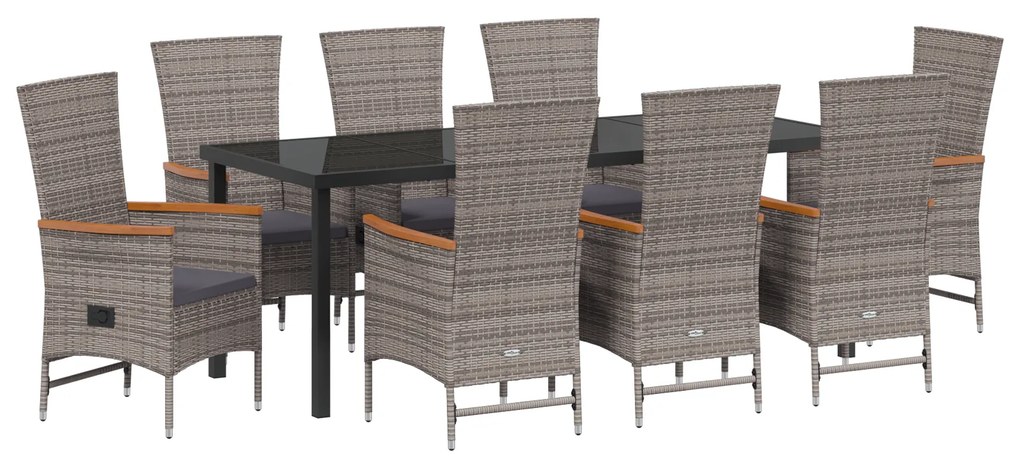 vidaXL Εξωτερικές Καρέκλες 9 pcs Γκρι 200 x 80 x 73 εκ PE Ρατάν