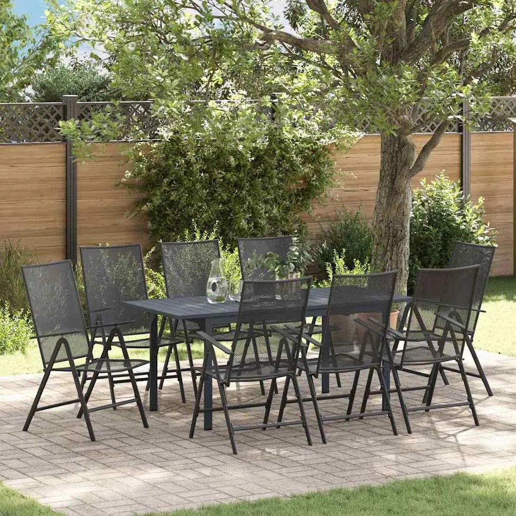 vidaXL Σετ Τραπεζαρίας Κήπου 9 pcs Μαύρο Μεγάλο Μέταλλο &amp; Ύφασμα