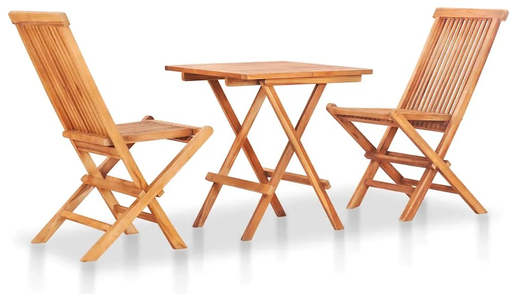 vidaXL Σετ Επίπλων Mπιστρό 3 τεμ. Μασίφ Ξύλο Teak με Κρεμ Μαξιλάρια