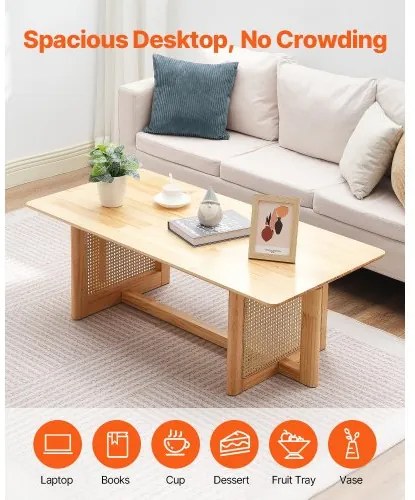 VEVOR Rattan Coffee Table Rectangle Rattan Coffee Table 1-Tier for Living Room