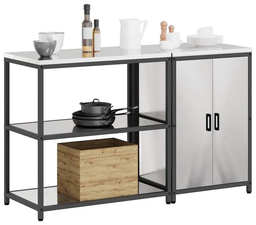 vidaXL Σετ Αποθήκευσης Κουζίνας με ράφι 2 pcs Ασημί Ανοξείδωτο ατσάλι