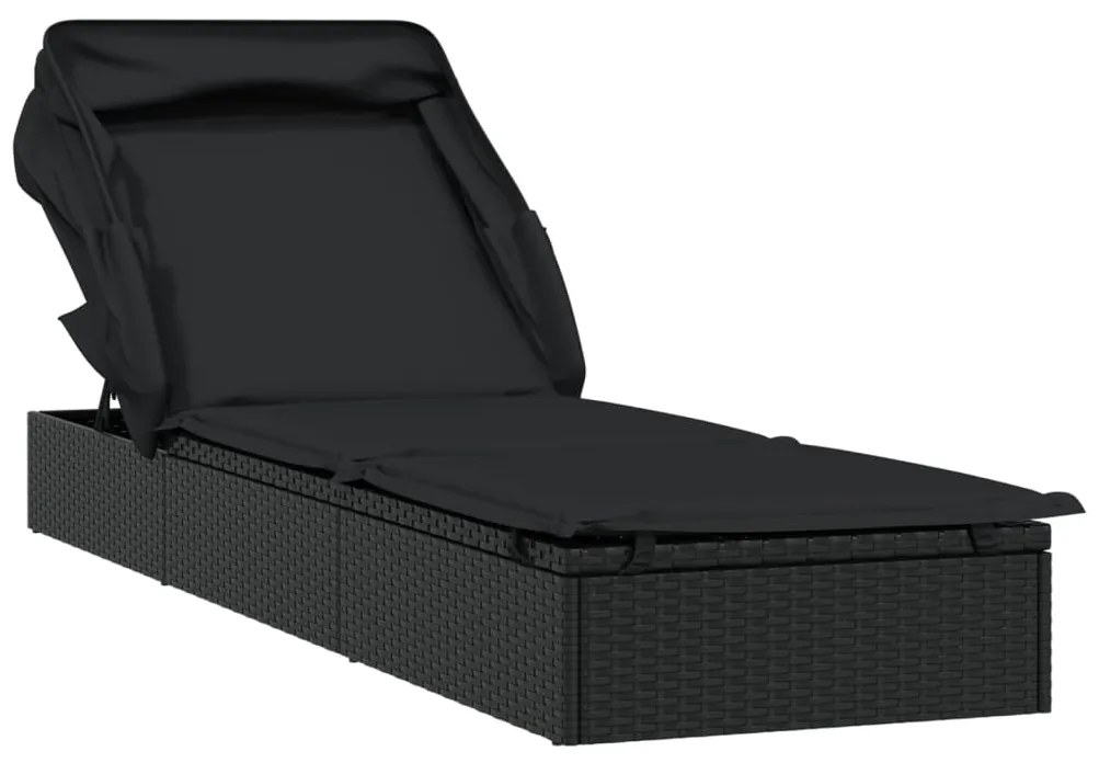 vidaXL Ξαπλώστρα Πτυσσόμενη Οροφή Μαύρη 213 x 63 x 97 εκ. Συνθ. Ρατάν