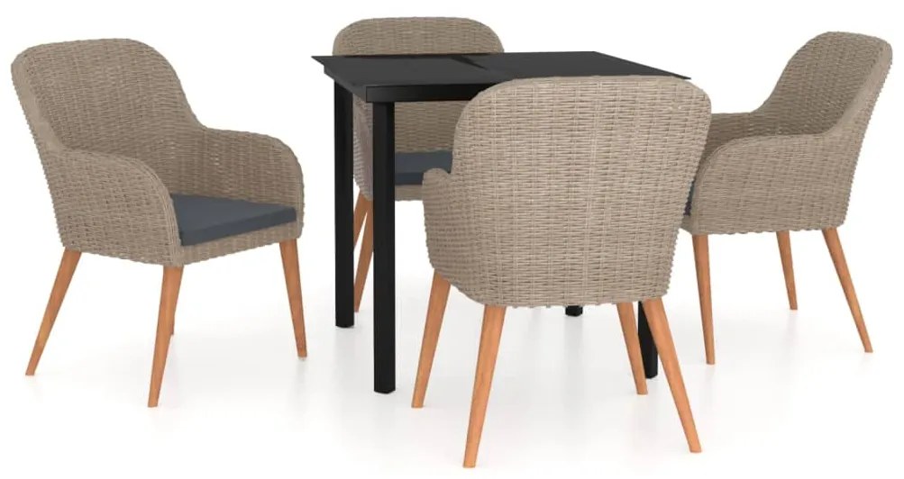 vidaXL Σετ Τραπεζαρίας Κήπου 5 Τεμαχίων Καφέ με Μαξιλάρια