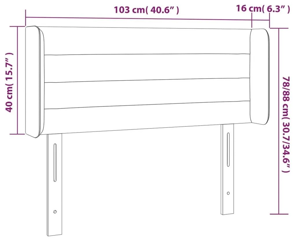 Κεφαλάρι με Πτερύγια Ανοιχτό Γκρι 103x16x78/88 εκ. Βελούδινο - Γκρι
